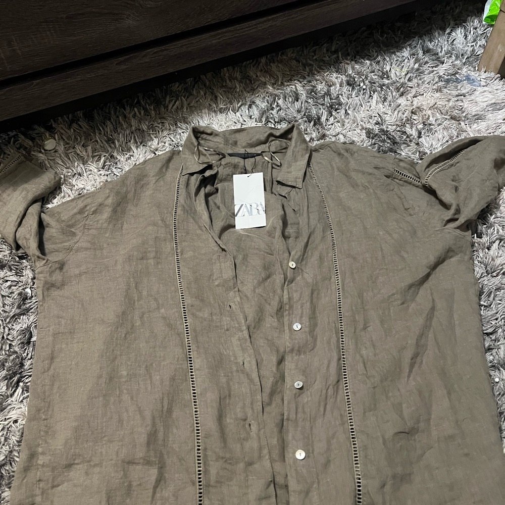 Zara Men's Olive Lightweight Shirt Jacket
